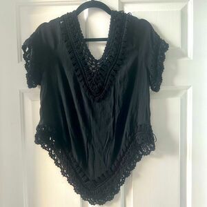 Iris Black Crochet Macrame Top Swimsuit Coverup